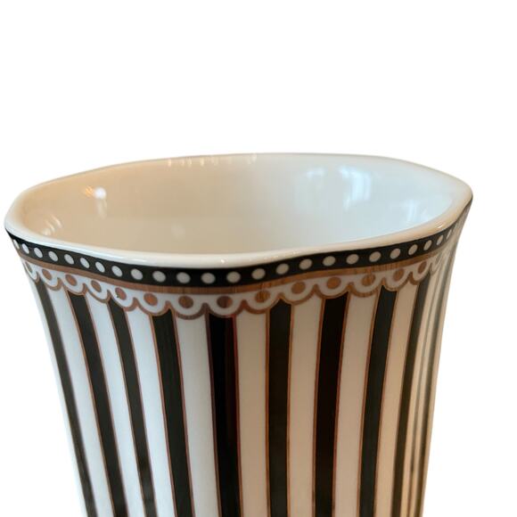 Grace Teaware Porcelain Coffee Mug Set of 2 Black & White Stripe Gold Accent New - Picture 11 of 16